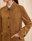 Akira | Collared Button-Front Suede Blazer 1