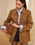 Akira | Collared Button-Front Suede Blazer 3