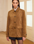 Akira | Collared Button-Front Suede Blazer 5