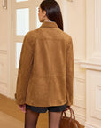 Akira | Collared Button-Front Suede Blazer 6