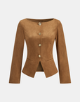 Amyra | Suede Fitted Metal Button Jacket 6
