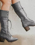 Black Knee High Boots for Women – Stylish Chunky Heel Lace-Up Long Boots in High-Quality PU Leather 2