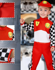 Boys Fun Halloween Racing Costume Set | Checkered Long Sleeve Jumpsuit 3