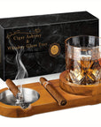 CedarWood | Luxurious Elegant Cigar Ashtray with Whiskey Glass Tray 1