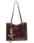 CharmBun | Playful Spacious PU Leather Tote Bag with Rabbit Pendant 2