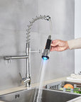 Chrome LED Kitchen Faucet with Flexible Spring Spout and Colour-Changing Technology – Single Handle Kitchen Sink Faucet 1