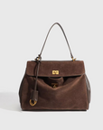 Classic Kelly Style Suede Handbag – Elegant Versatile Design for Autumn-Winter, 24x10x33 cm 1
