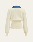 Demi | Denim Collar Metal Button V-Neck Knit Top 3