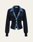 Demi | Denim Collar Metal Button V-Neck Knit Top 4