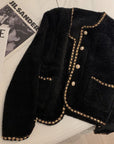 Elegant Mink Velvet Cardigan Jacket Womens with Flying Sleeves – Chic Urban Style in Beige and Black 0