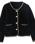 Elegant Mink Velvet Cardigan Jacket Womens with Flying Sleeves – Chic Urban Style in Beige and Black 1