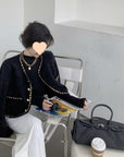 Elegant Mink Velvet Cardigan Jacket Womens with Flying Sleeves – Chic Urban Style in Beige and Black 2