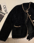 Elegant Mink Velvet Cardigan Jacket Womens with Flying Sleeves – Chic Urban Style in Beige and Black 3