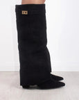 Elegant Women's Black Suede Knee High Boots with Gold Accents – Stylish and Comfortable Footwear 2