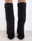 Elegant Women's Black Suede Knee High Boots with Gold Accents – Stylish and Comfortable Footwear 4