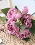 FloralVista | Elegant Vibrant Artificial Peony Bouquet for Home Décor 3