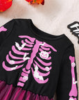 Girls Long Sleeve Halloween Skeleton Costume Dress | Tulle Mini 2