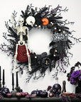 Gothic Skeleton Pumpkin Halloween Wreath for Door – Spooky Decor with Faux Pumpkins and Eerie Accents 0