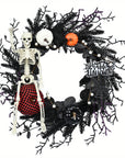 Gothic Skeleton Pumpkin Halloween Wreath for Door – Spooky Decor with Faux Pumpkins and Eerie Accents 3