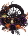 Halloween Gothic Floral Wreath - Black Roses & Spiderweb Front Door Decor with Glitter Accents 0