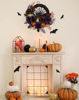 Halloween Gothic Floral Wreath - Black Roses & Spiderweb Front Door Decor with Glitter Accents 1