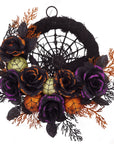 Halloween Gothic Floral Wreath - Black Roses & Spiderweb Front Door Decor with Glitter Accents 2