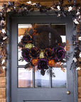 Halloween Gothic Floral Wreath - Black Roses & Spiderweb Front Door Decor with Glitter Accents 4