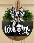 Halloween Spooky Skull Front Door Wreath | Rustic Welcome Sign 0
