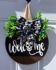 Halloween Spooky Skull Front Door Wreath | Rustic Welcome Sign 5