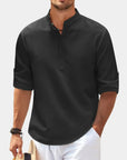 Herren Langarmshirt Henry-Kragen Hochwertiges Material Bequemes Longsleeve T-Shirt 0
