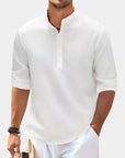 Herren Langarmshirt Henry-Kragen Hochwertiges Material Bequemes Longsleeve T-Shirt 2