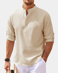 Herren Langarmshirt Henry-Kragen Hochwertiges Material Bequemes Longsleeve T-Shirt 3
