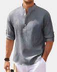 Herren Langarmshirt Henry-Kragen Hochwertiges Material Bequemes Longsleeve T-Shirt 4