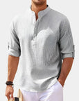Herren Langarmshirt Henry-Kragen Hochwertiges Material Bequemes Longsleeve T-Shirt 5