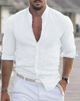 Herren Leinenhemd Modernes Design Körpernahe Passform 100% Leinen 4