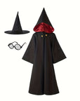 Kids Hooded Wizard Halloween Costume Set | Robe Glasses Hat 0