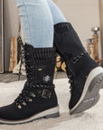 Ladies Winter Lace-Up Boots with Knitted Cuff and Anti-Slip Sole - Black Boots for Women 0