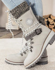 Ladies Winter Lace-Up Boots with Knitted Cuff and Anti-Slip Sole - Black Boots for Women 10