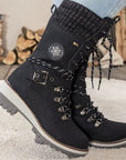 Ladies Winter Lace-Up Boots with Knitted Cuff and Anti-Slip Sole - Black Boots for Women 1