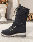 Ladies Winter Lace-Up Boots with Knitted Cuff and Anti-Slip Sole - Black Boots for Women 2