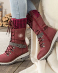 Ladies Winter Lace-Up Boots with Knitted Cuff and Anti-Slip Sole - Black Boots for Women 3