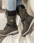 Ladies Winter Lace-Up Boots with Knitted Cuff and Anti-Slip Sole - Black Boots for Women 6