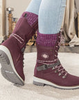 Ladies Winter Lace-Up Boots with Knitted Cuff and Anti-Slip Sole - Black Boots for Women 8