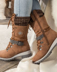 Ladies Winter Lace-Up Boots with Knitted Cuff and Anti-Slip Sole - Black Boots for Women 9