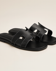 Leather Flat Sandals for Women with Adjustable Cut Out Straps – Comfortable Everyday Footwear 1