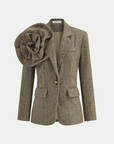 Leona | Large 3D Flower Single Button Tweed Blazer 0