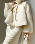 Louise | Fuzzy Button Short Wool Coat 0