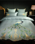 LuxeFeathers – Luxurious Egyptian Cotton Duvet Set with Teal and Peacock Pattern 0