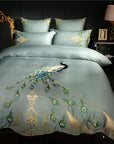 LuxeFeathers – Luxurious Egyptian Cotton Duvet Set with Teal and Peacock Pattern 4