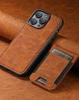 Luxury Phone Case for iPhone with Built-in Card Holder and Magnetic Stand – Durable Protection in Khaki, Black, Blue, Brown 0